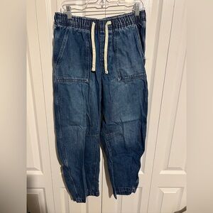 GAP Women's Relaxed Denim Joggers in Dark Blue with Cream Drawcord